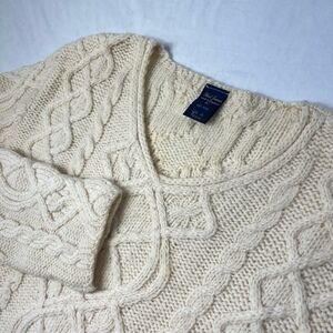 Vintage Paul James Wool Fishmermen knit cream sweater womens large